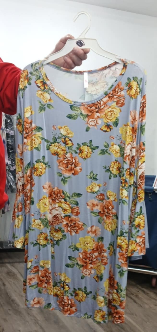 Blue Yellow Floral Shirt Top