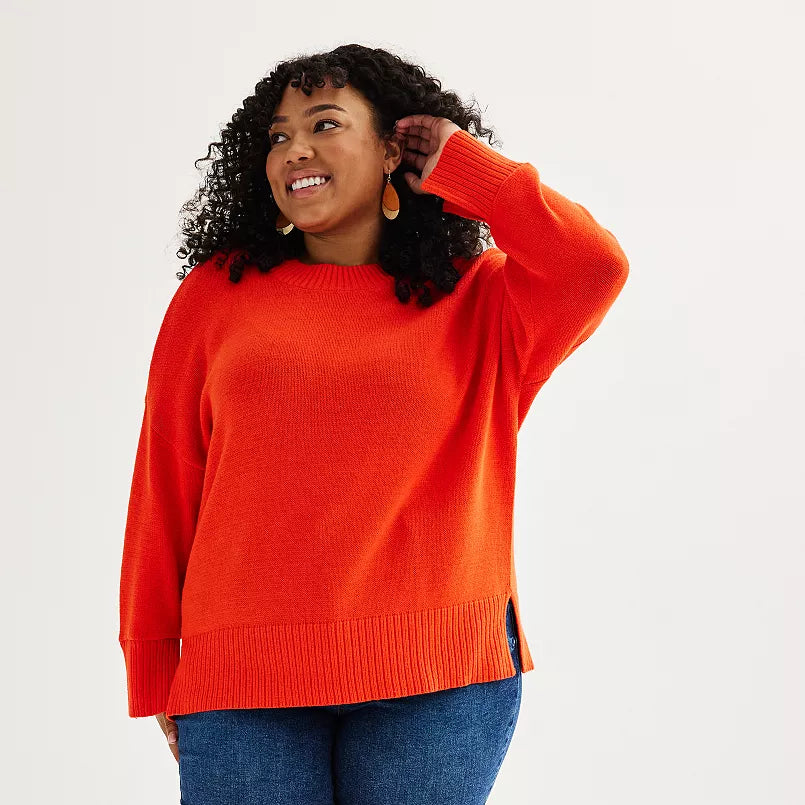 Solid Orange Sweater Shirt Top