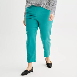 Teal Pull-On Straight-Leg Pants Pant