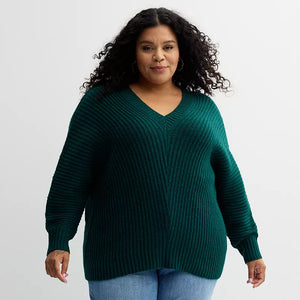 Solid Green Stretchy Sweater Shirt Top