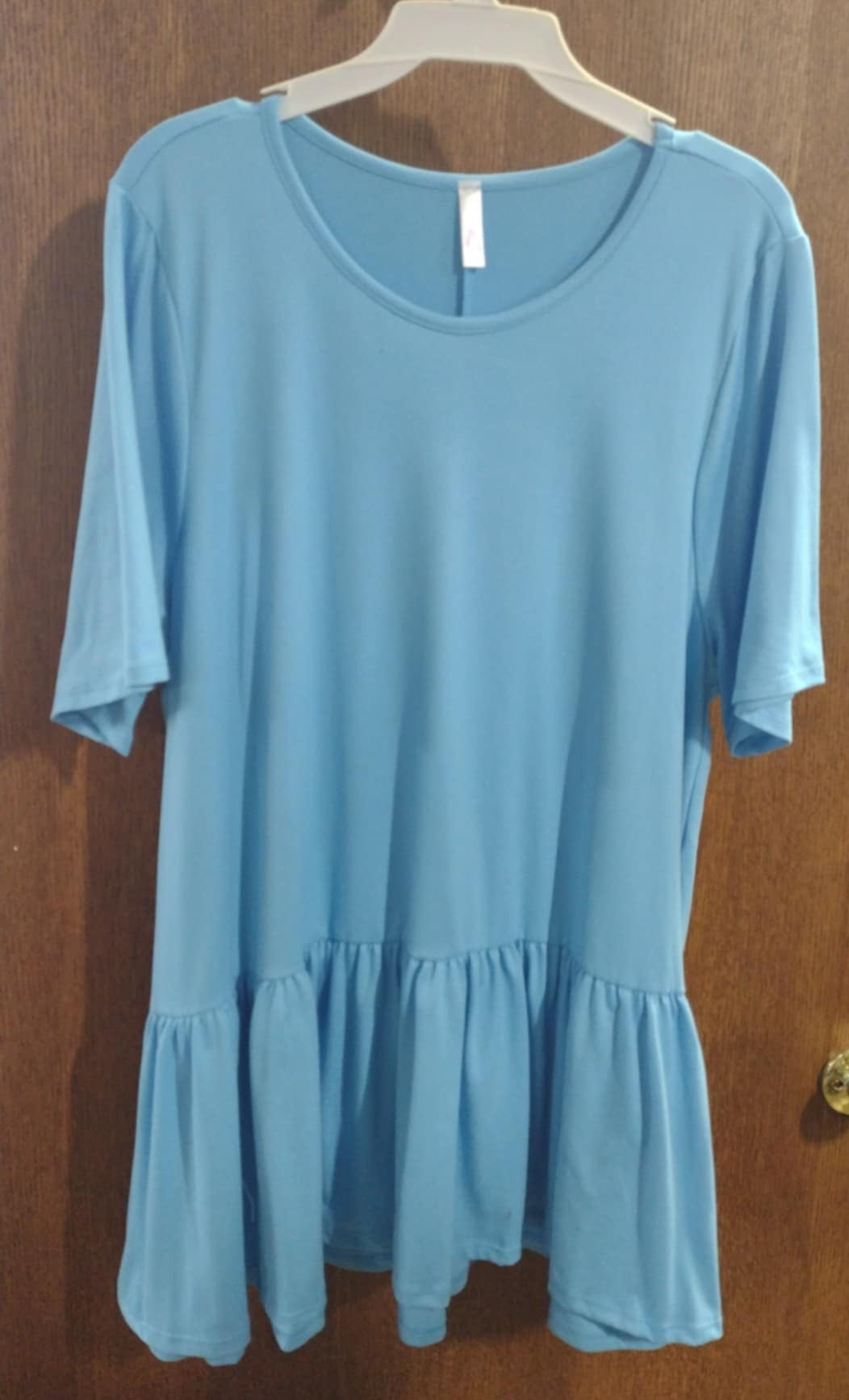 Solid Blue Shirt Top w Ruffle Bottom