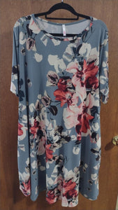 Beautiful Blue Floral Dress w Pockets