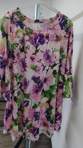 Purple Pink Green Floral Shirt Top Amazing Fabric