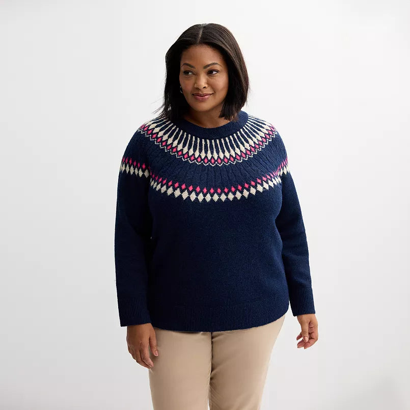 Navy Pink Fair Isle Sweater
