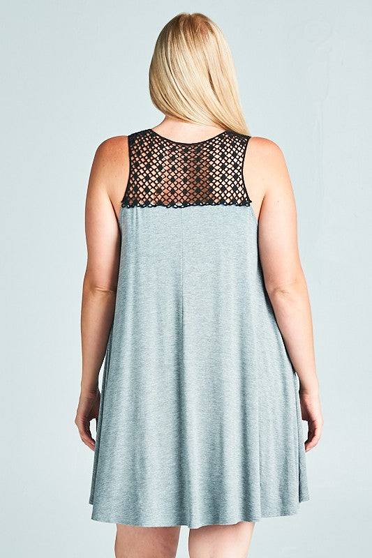 Gray Black Lace Neckline Dress Nightgown Coverup