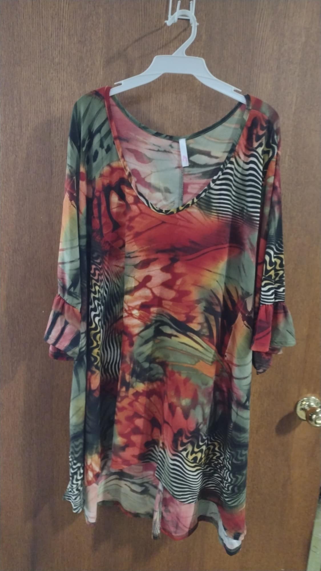 PSFU Green Red Animal Print Hi Lo Shirt Top