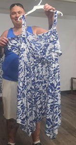 PSFU Blue & White Cold Shoulder Dress