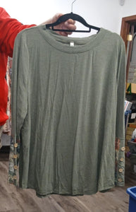 Green Shirt Top w Button Sleeves