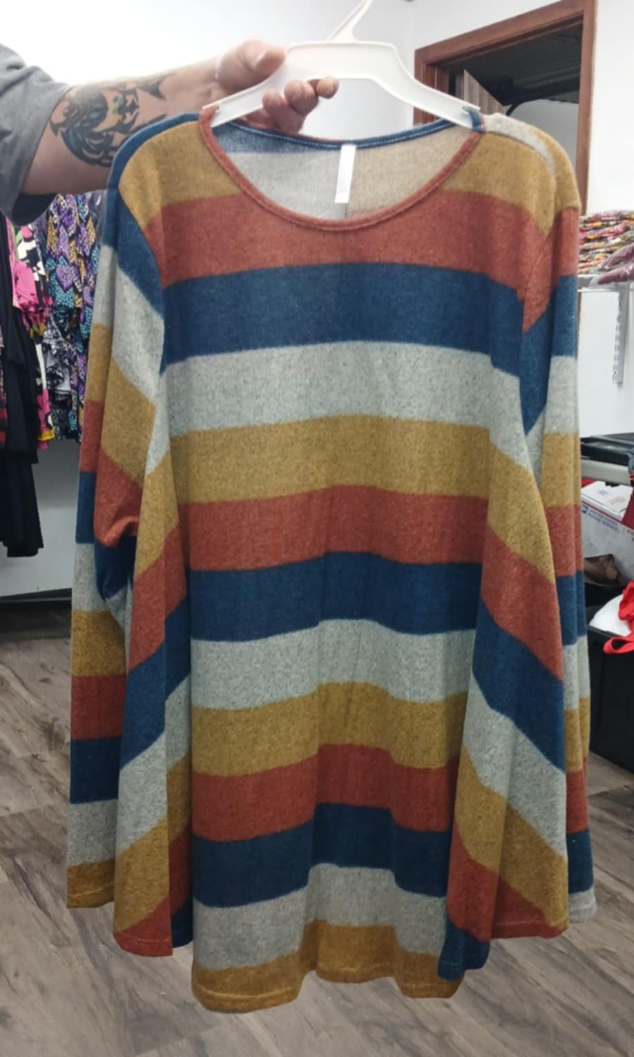 Teal Orange Stripe Shirt Top Long Sleeve
