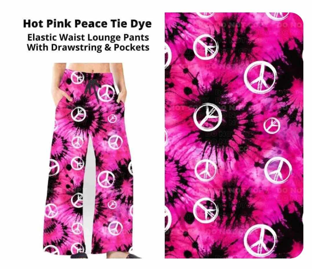 Pink & Black Peace Tie Dye Lounge Pants w Pockets