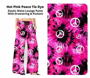Pink & Black Peace Tie Dye Lounge Pants w Pockets