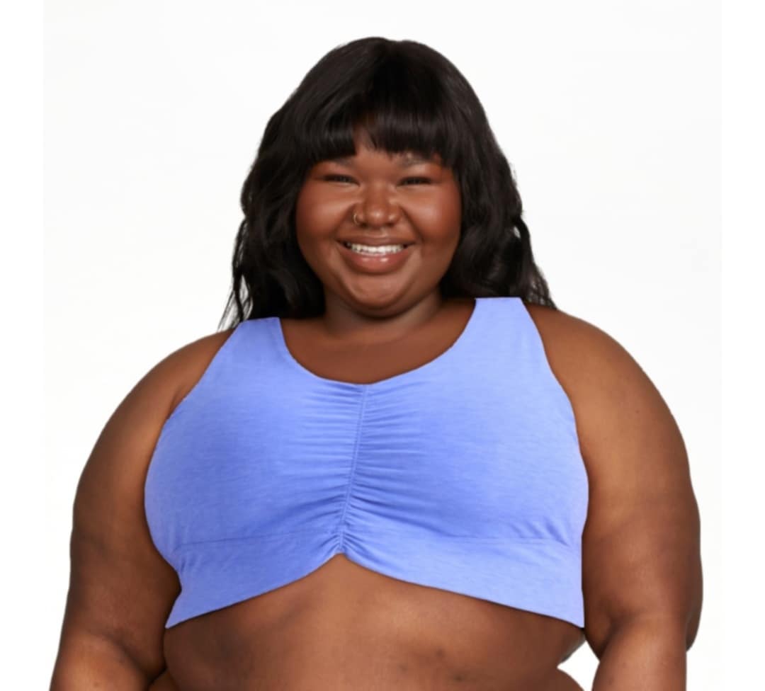 Blue Rouched Front Sports Bra