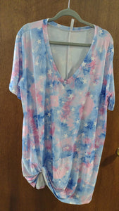 PSFU Blue Pink Star Shirt Top w Knot Tie
