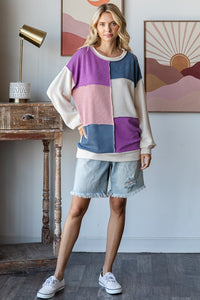 Navy Purple Pink Square Design Shirt Top