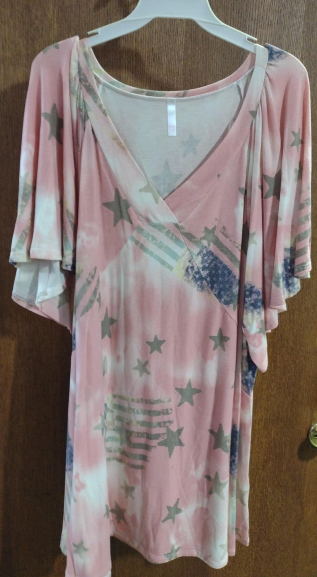 Pink Star Flag Shirt Top w Wide Sleeves