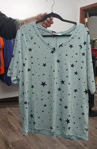 Light Sage Green V Neck Star Shirt Top