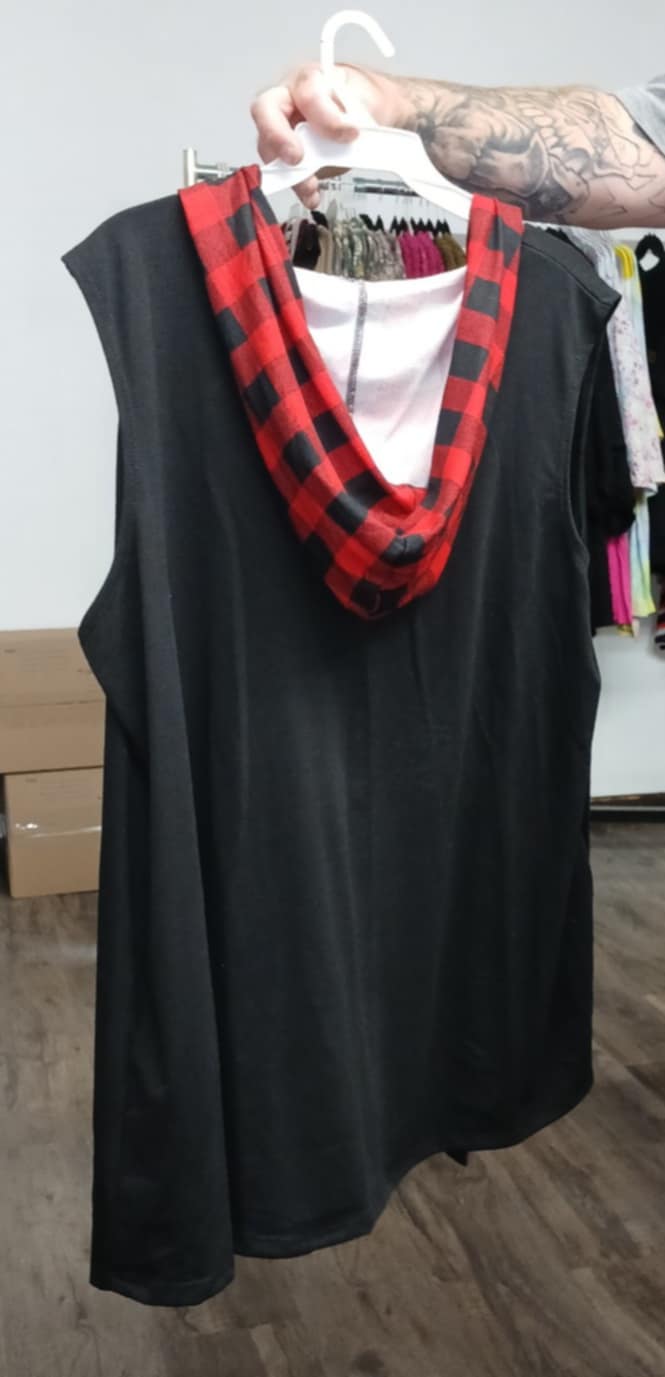 PSFU Black & Red Plaid Hooded Vest