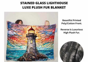 Stained Glass Lighthouse Luxe Plush Fur Minky Blanket 60 x 80