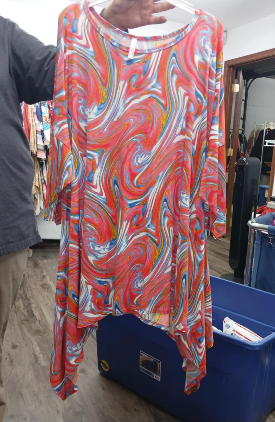 Pink Red Blue Green Swirl Sharkbite Shirt Top