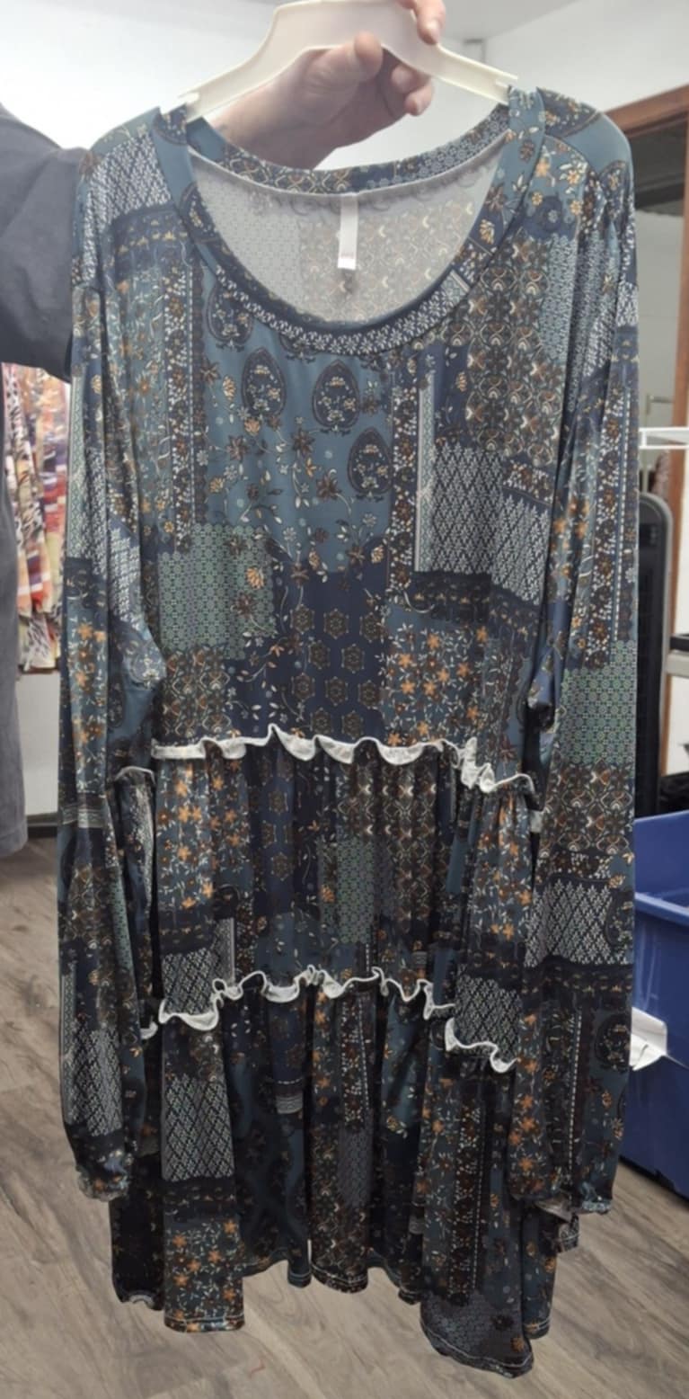 Gorgeous Navy Blue Green Tiered Shirt Top Tunic