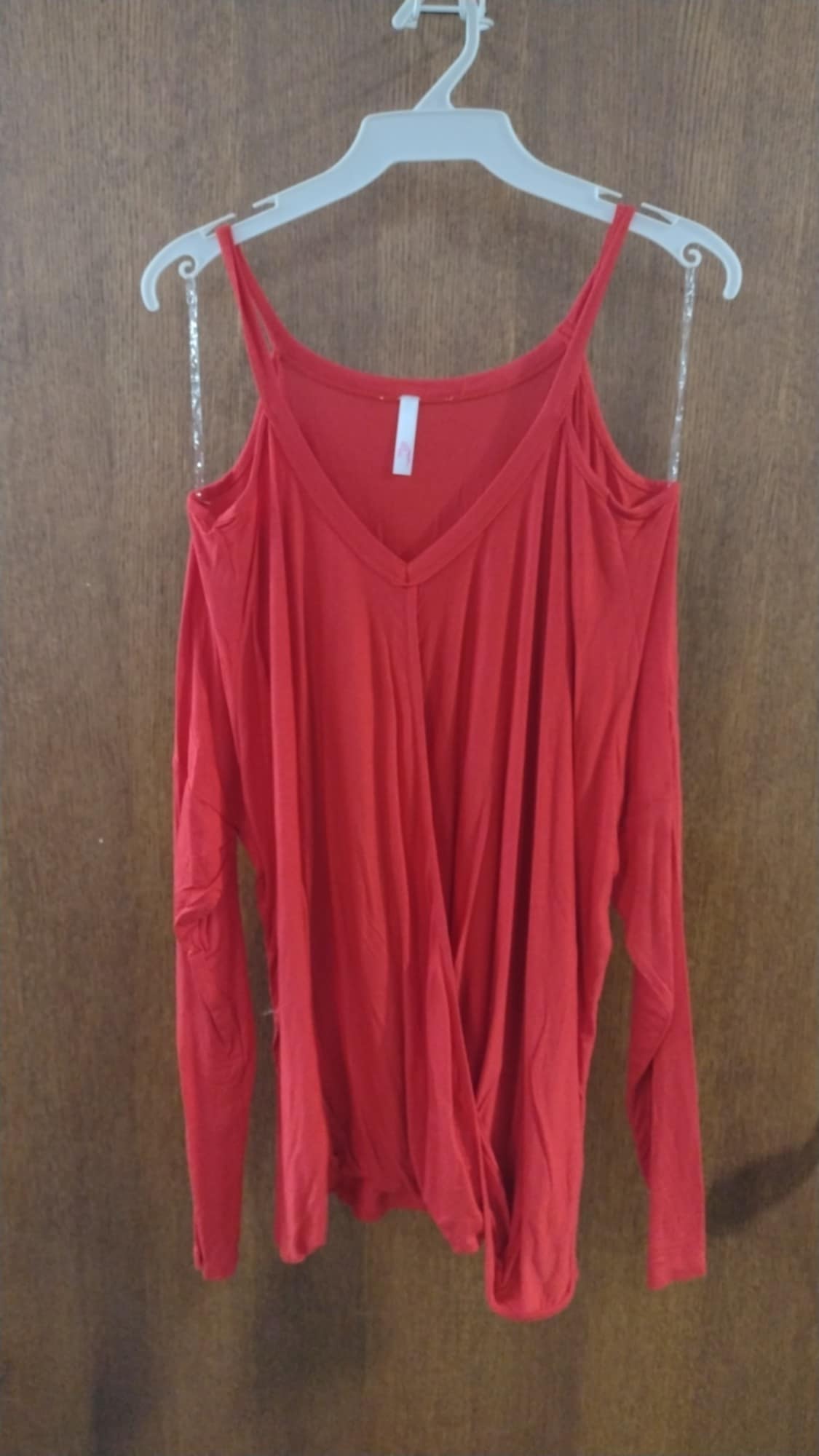 Solid Red Cold Shoulder Shirt Top