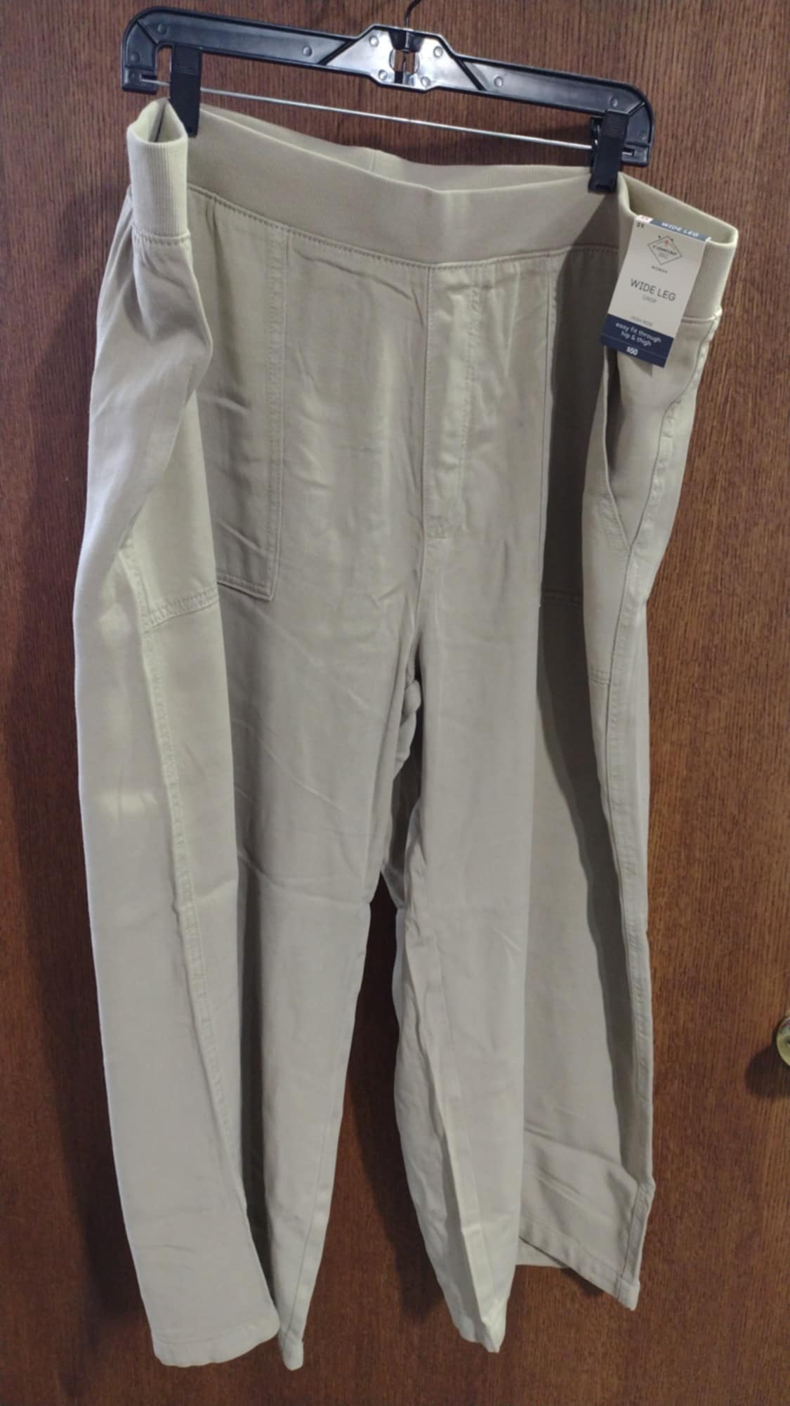 Beige Khaki Stretchy Pull on Wide Leg Crop Pants