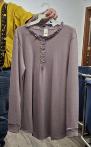 Purple Ruffle Button Shirt Top