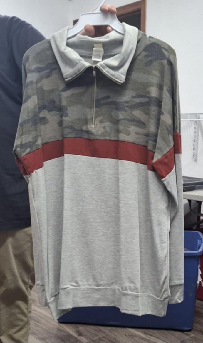 Camo Gray Burgundy Zipup Shirt Top
