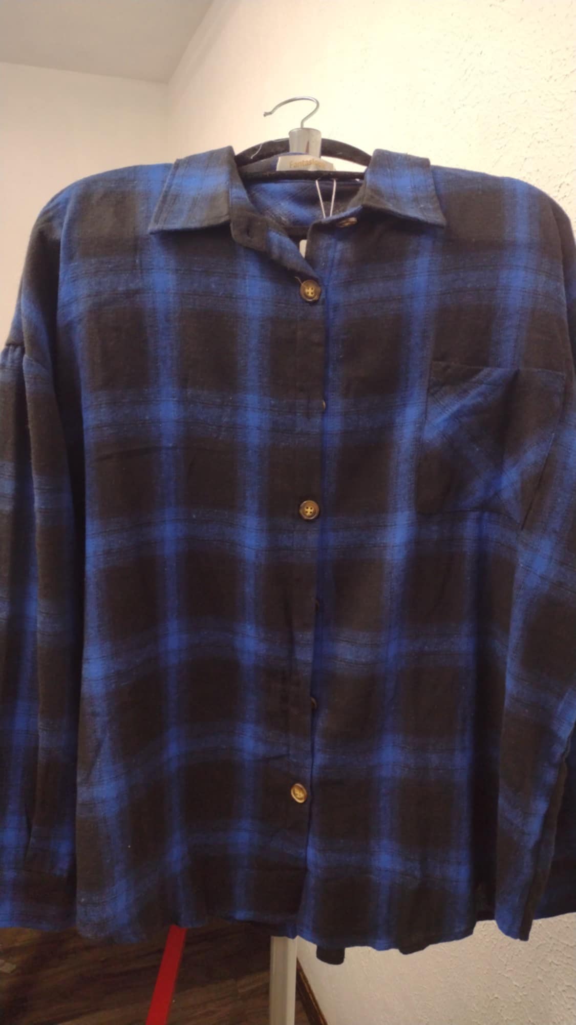 Blue Black Plaid Button Up Down Shirt Top