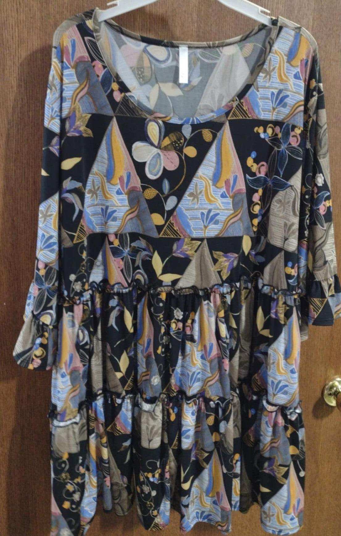 Black Blue Floral Tiered Shirt Top