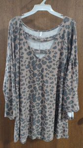 PSFU Brown Gray Leopard Shirt Top Strappy Neckline