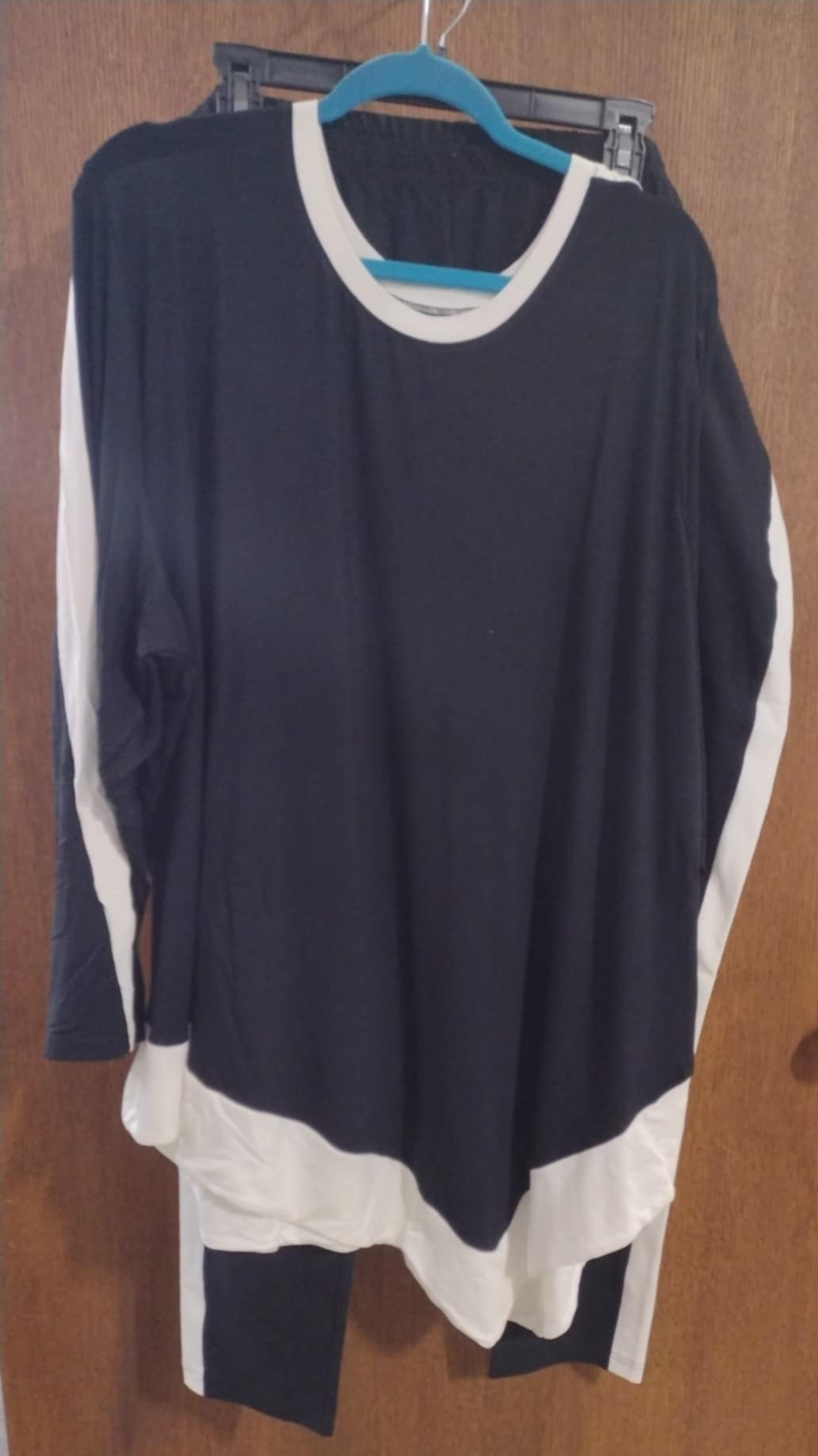 Black & White Assymetrical Shirt & Matching Bottoms Outfit