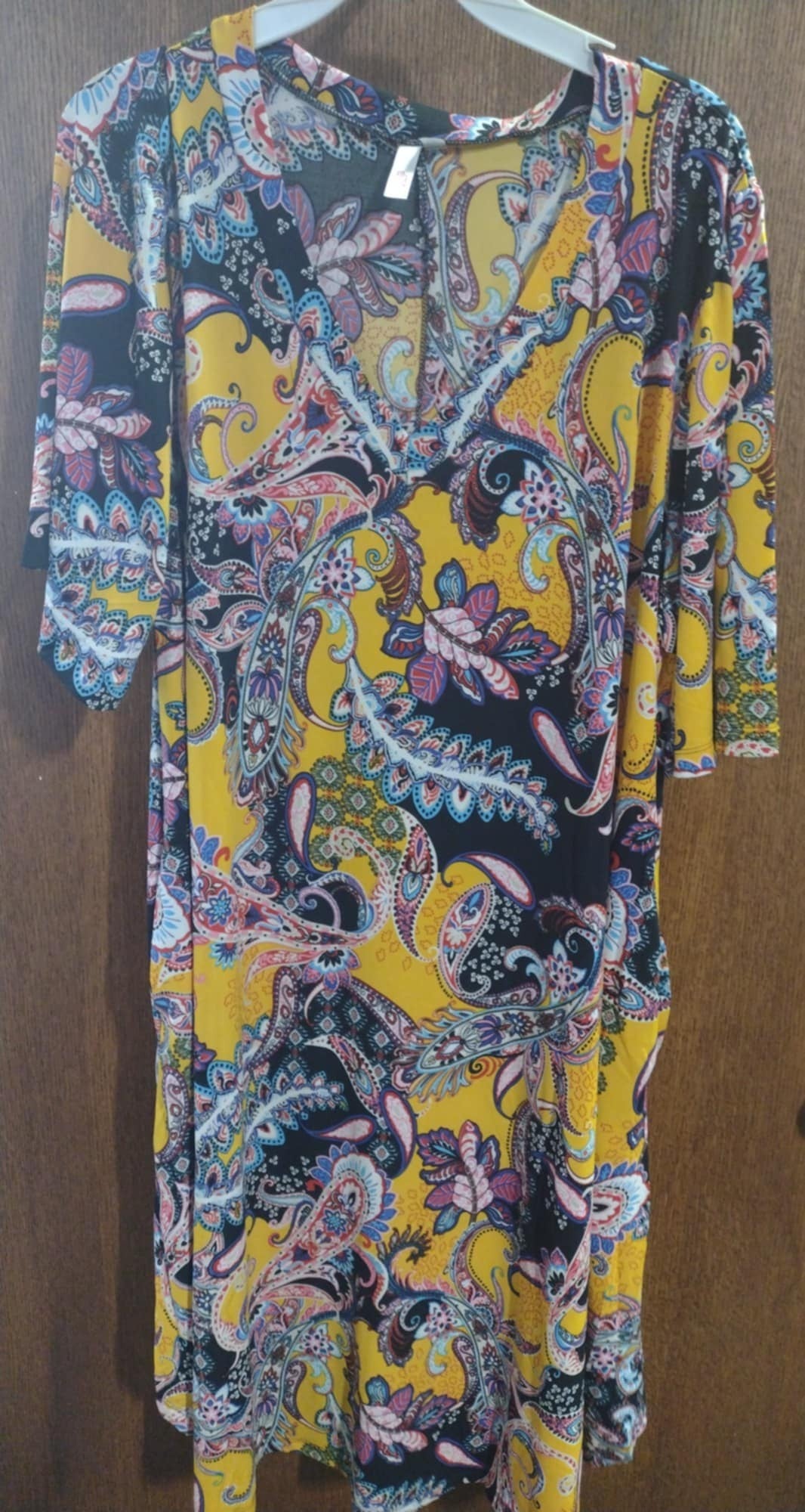 Yellow Black Paisley Dress w Pockets