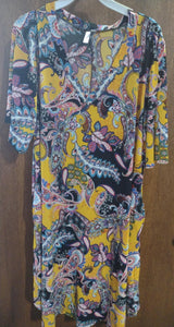 Yellow Black Paisley Dress w Pockets