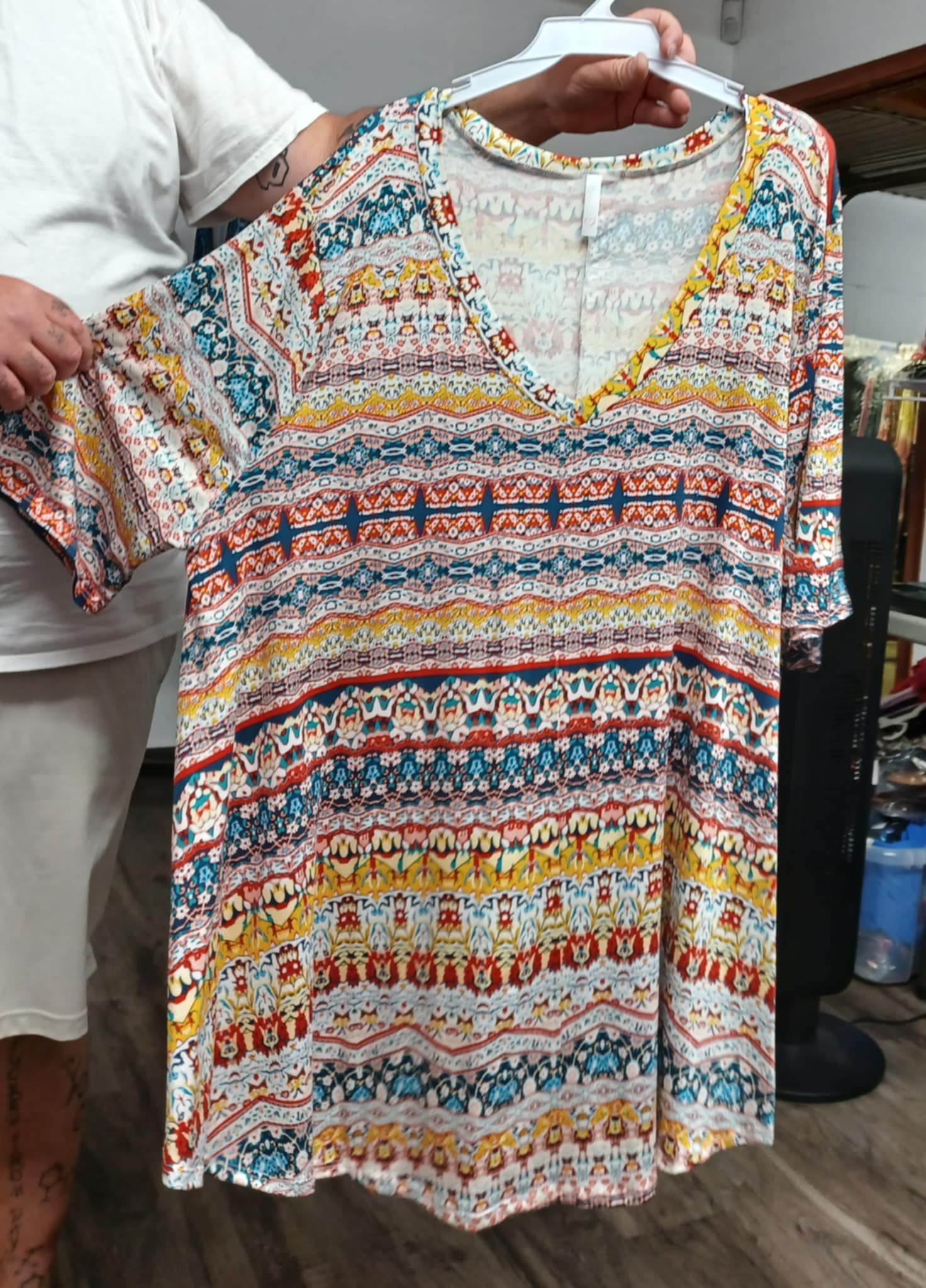 Yellow Pink Blue Chevron Print Shirt Top