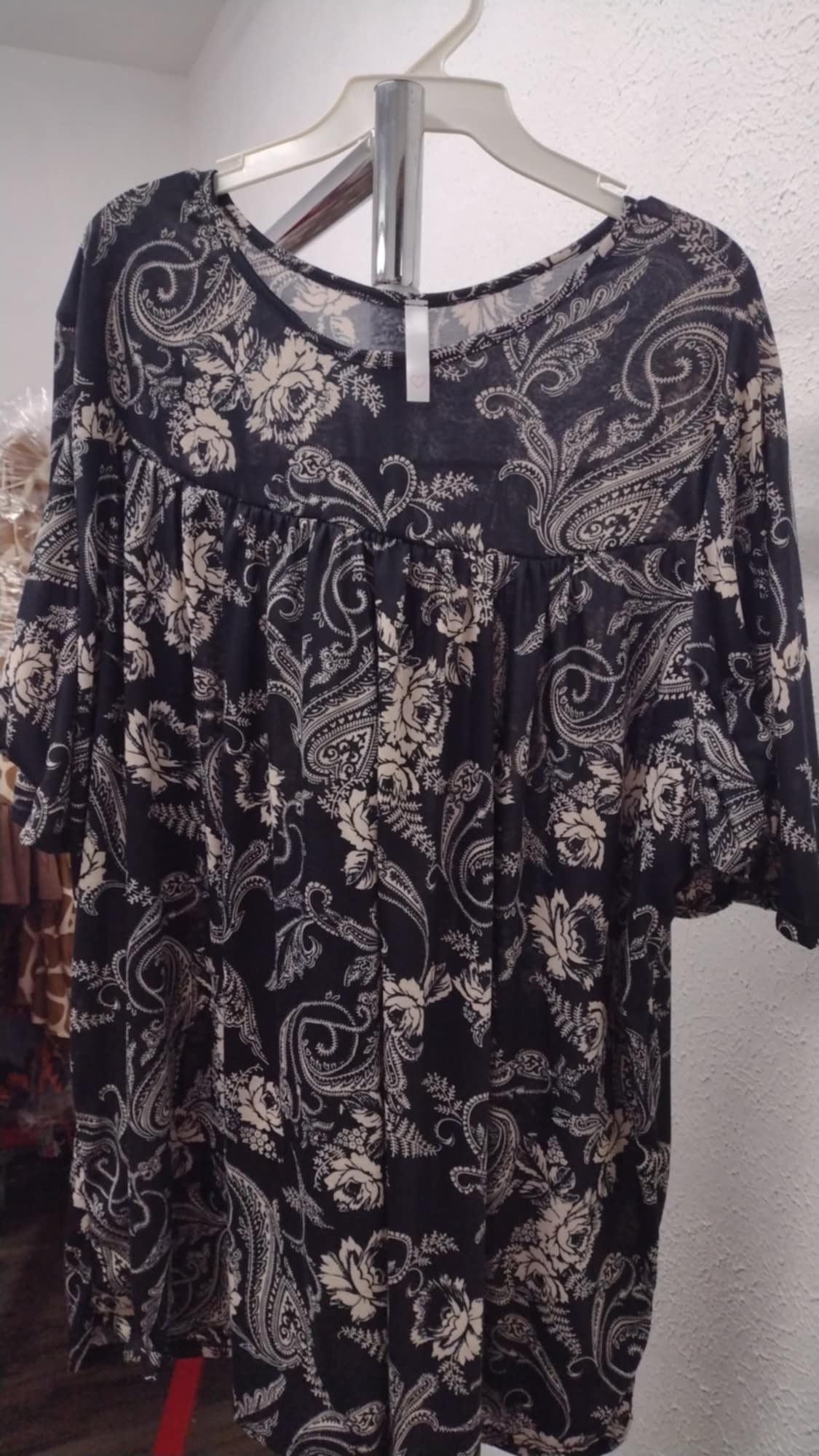 Beautiful Black Paisley Shirred Shirt Top