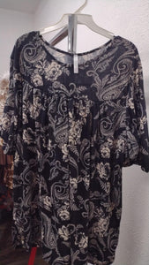 Beautiful Black Paisley Shirred Shirt Top