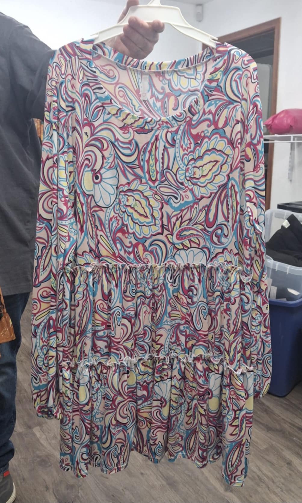 Pink Blue Yellow Paisley Tiered Shirt Top