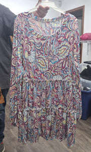 Pink Blue Yellow Paisley Tiered Shirt Top