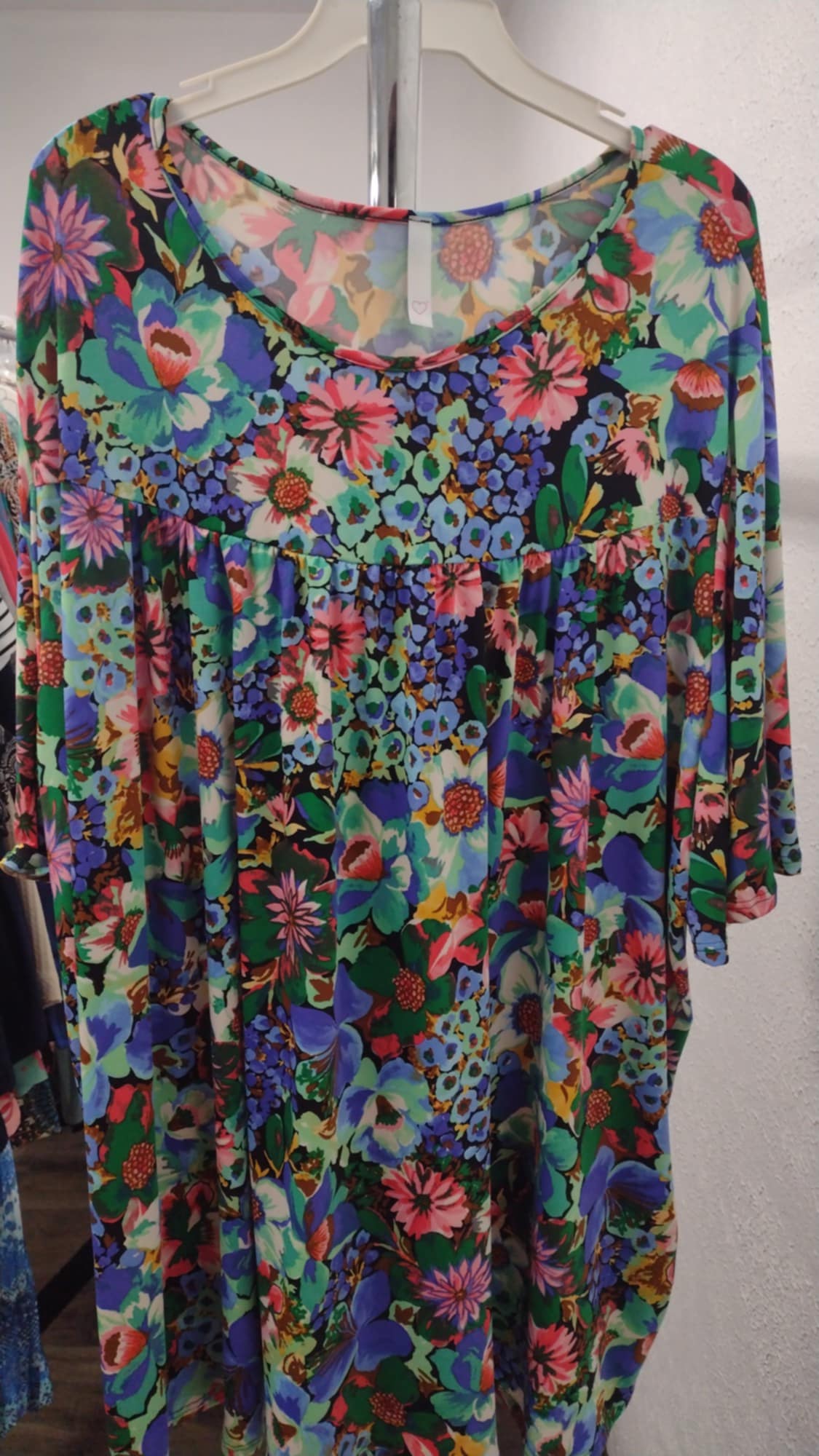 Beautiful Mint Blue Pink Shirred Floral Shirt Top