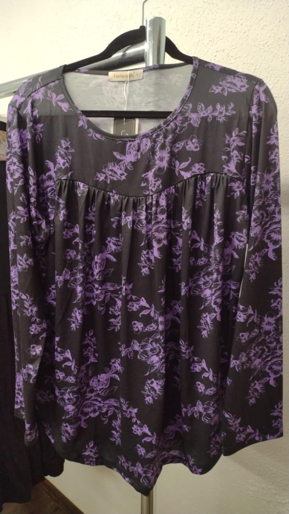 Black Purple Floral Design Shirt Top