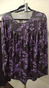 Black Purple Floral Design Shirt Top