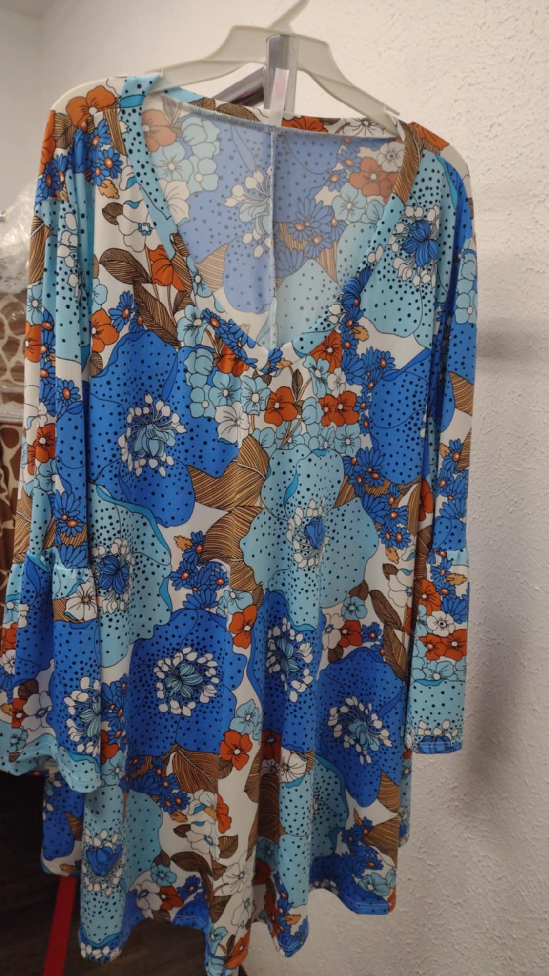Dark Blue Light Blue Floral Shirt Top