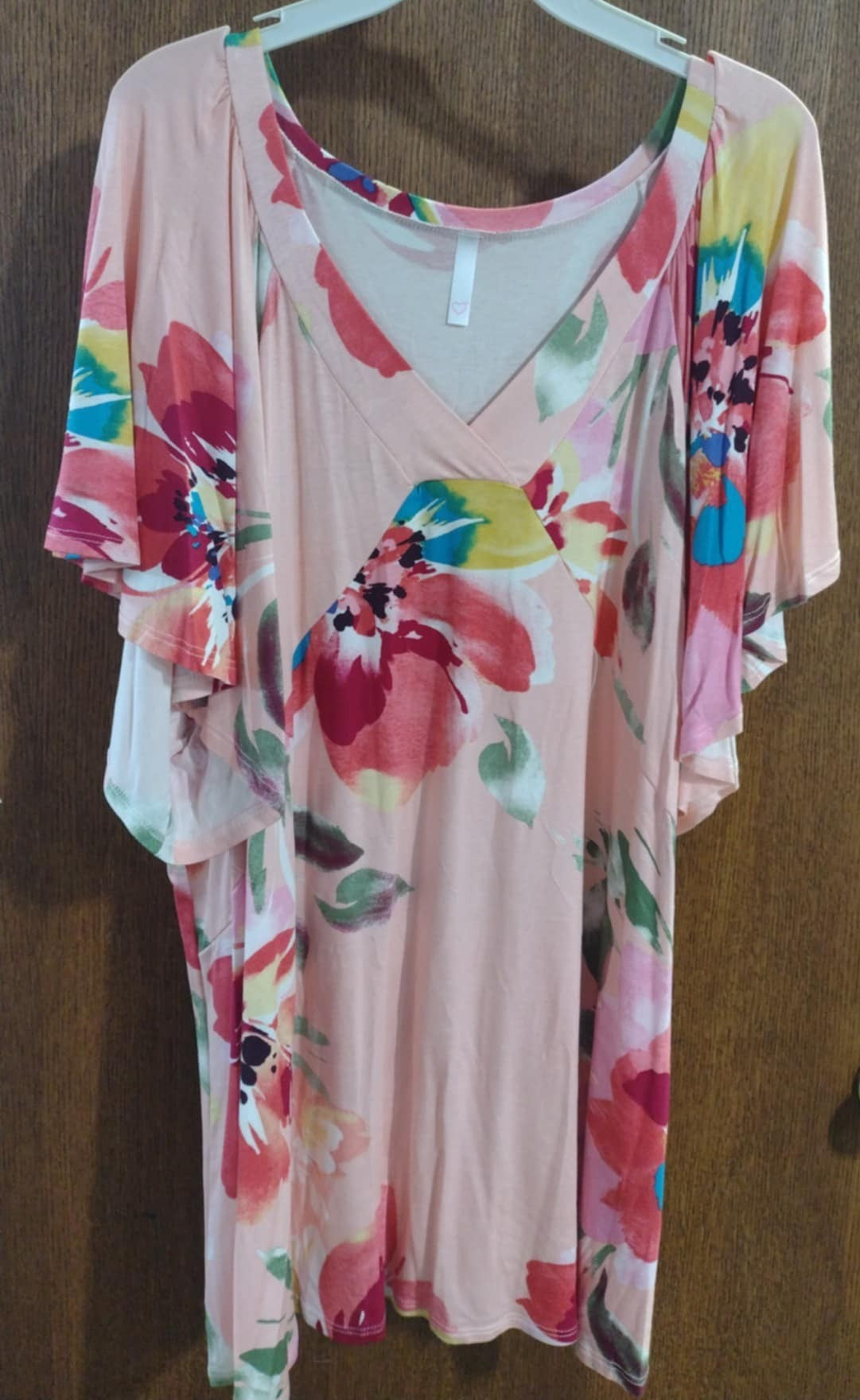 Pink Floral Shirt Top Wide Sleeves