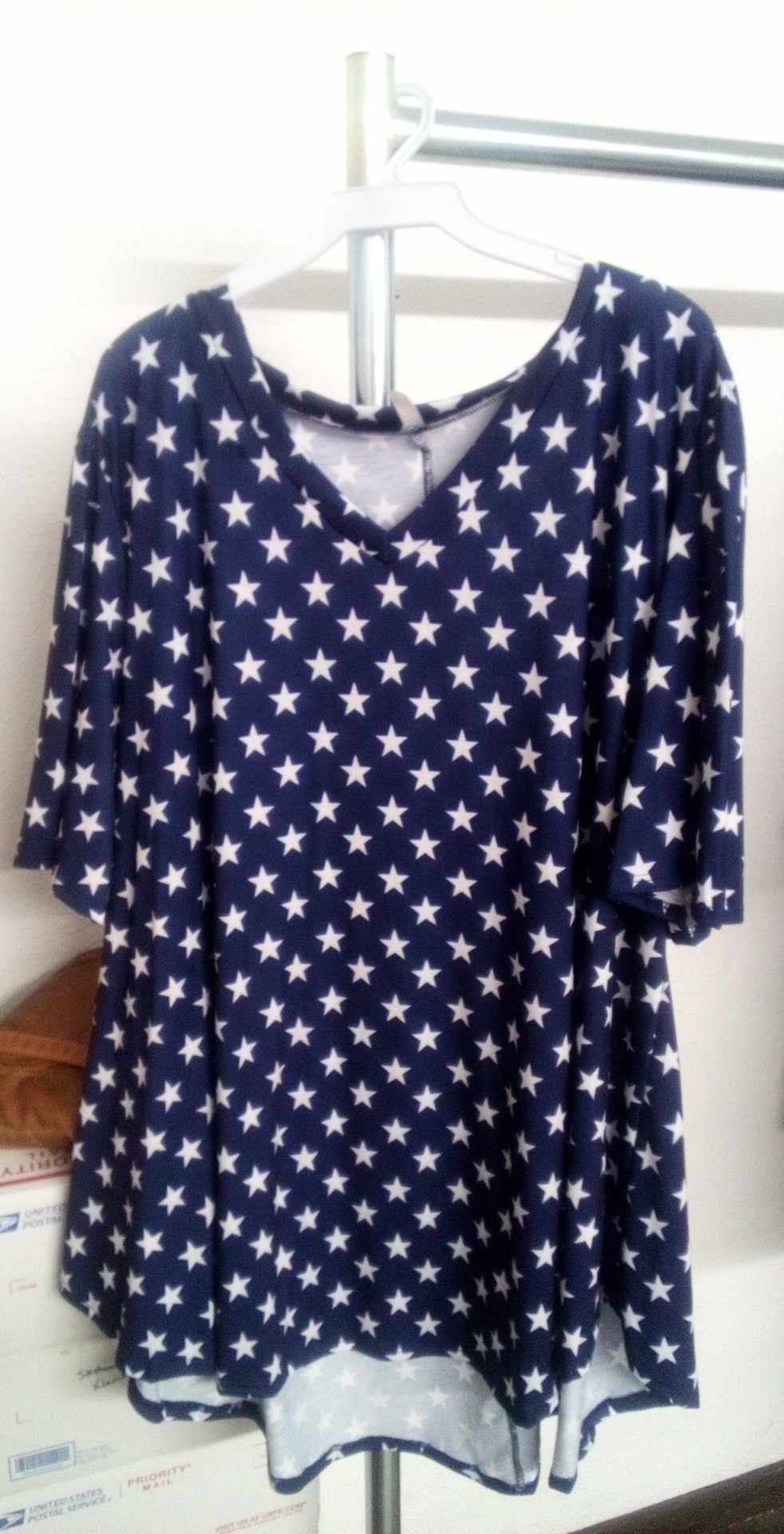 Blue with White Star Top Shirt V Neck
