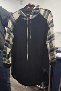 Black Hoodie with Plaid Sleeves
