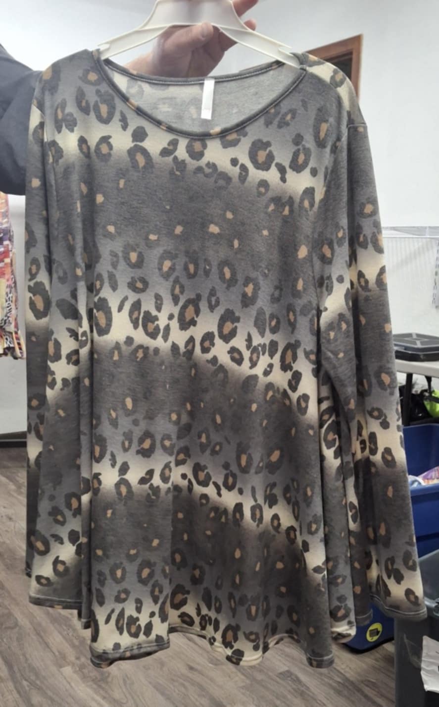 Gray Leopard Stripe Long Sleeve Shirt Top