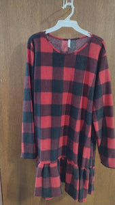 Red Plaid Ruffle Hem Dress