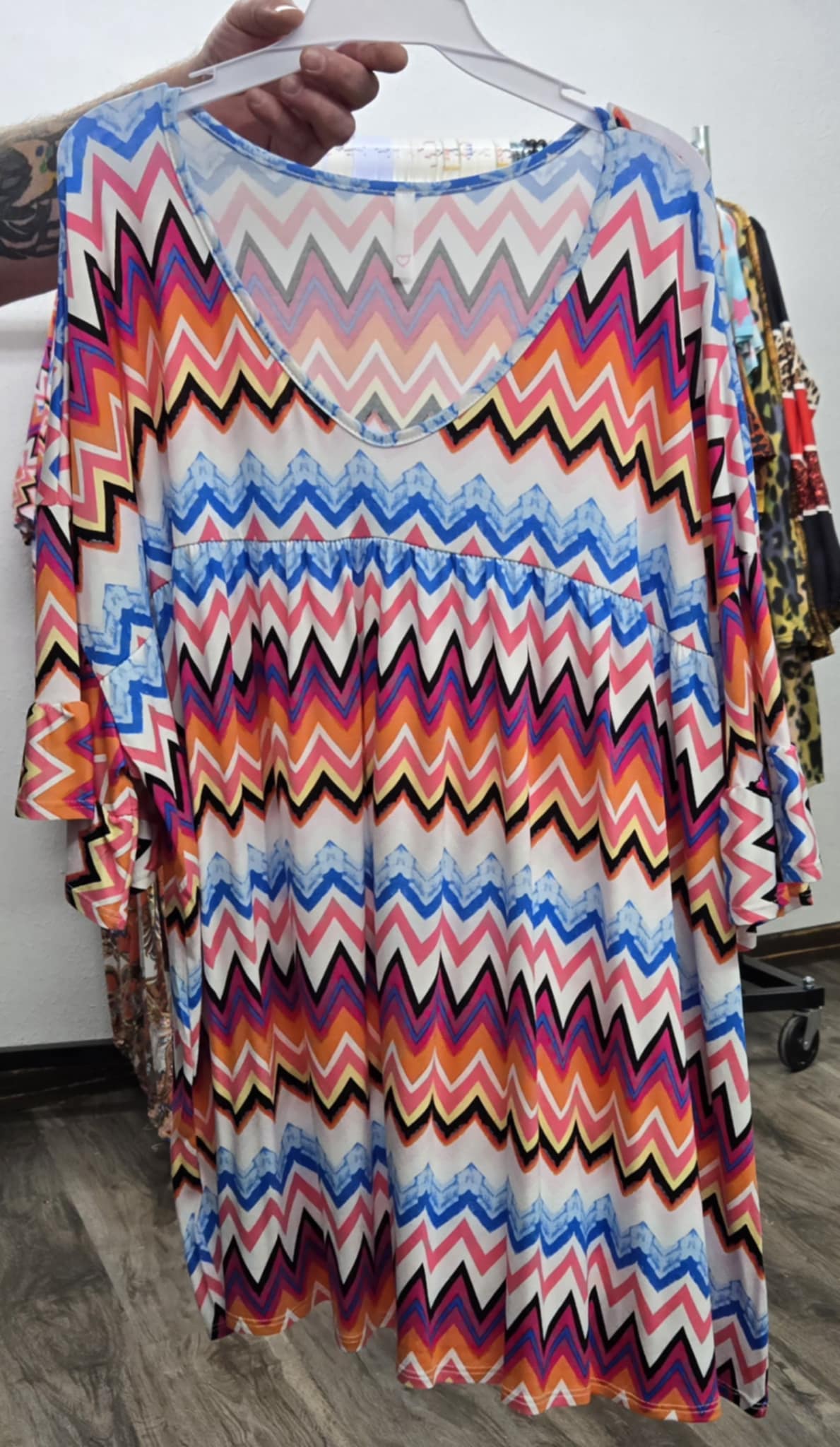 Blue Pink Yellow Chevron Shirt Top