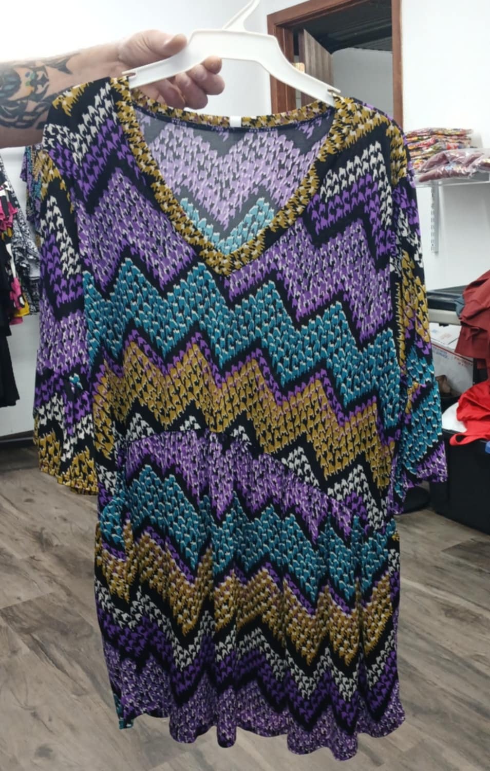 Purple Teal Gold Chevron Babydoll Shirt Top